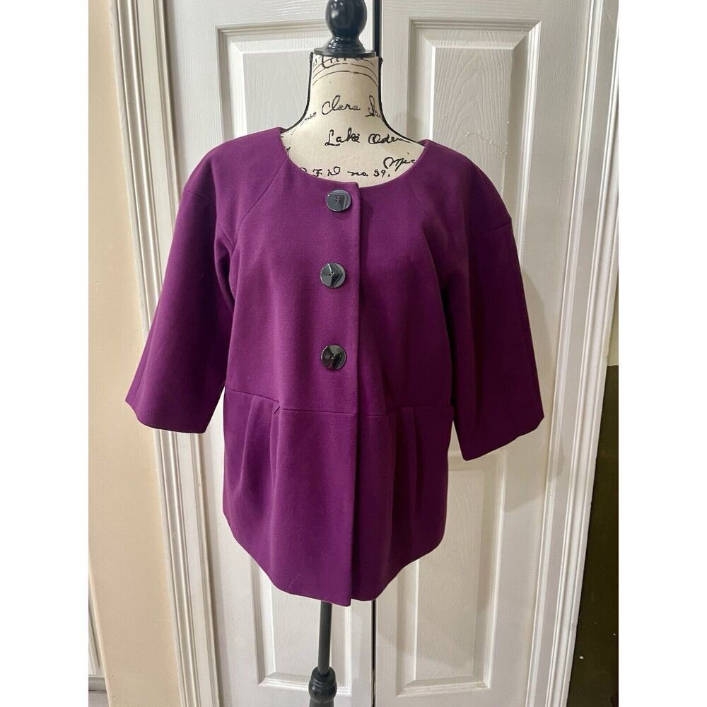JH COLLECTION COAT 3/4 PEACOAT CROPPED CRANBERRY PURPLE SZ 1X MINIMALIST CHIC - Picture 2 of 11